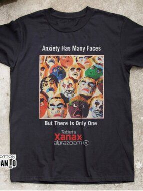 Funny Mental Health Slogan Graphic Tee - Retro Mask Art Black Cotton T-shirt